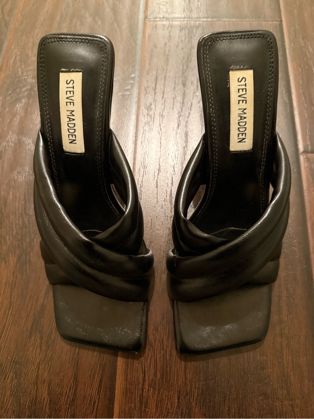 Steve Madden Black Twisted Strap Square-Toe Mules